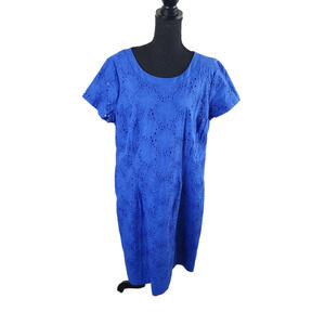 Talbot's Blue Cotton Floral Eyelet Lined Dress size 20